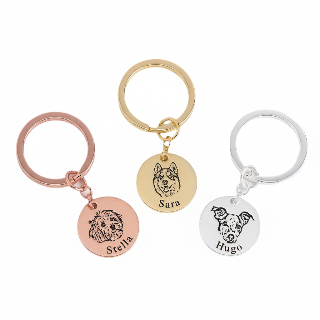 Gravert - Nøkkelring med hundens ansikt 🐾